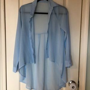 Sheer sky blue button up blouse